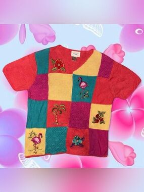 vintage 90s tropical patchwork sweater - jenny, sz lg